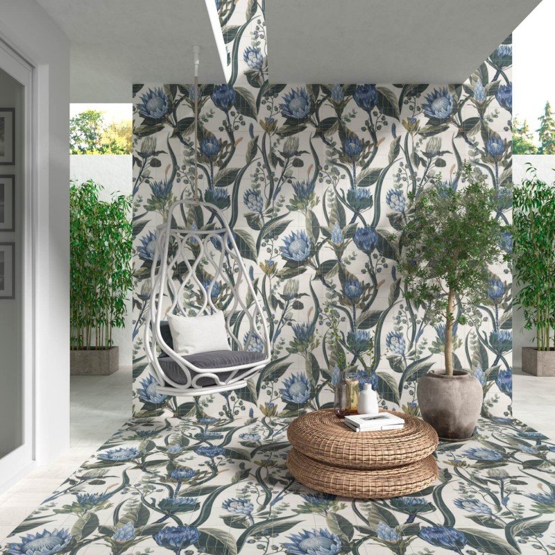 Set tile Blue Leaves 20x20 (set tile of 1,44 m²)