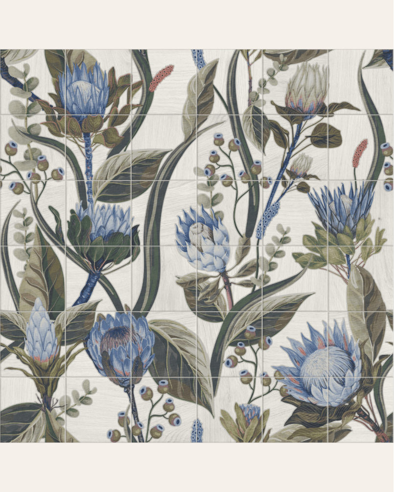 Set tile Blue Leaves 20x20 (set tile of 1,44 m²)